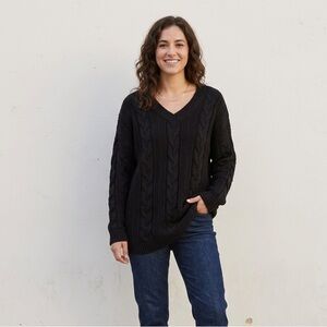 Naadam Sz M Wool Cashmere Cable Knit Relaxed Black Tunic Sweater